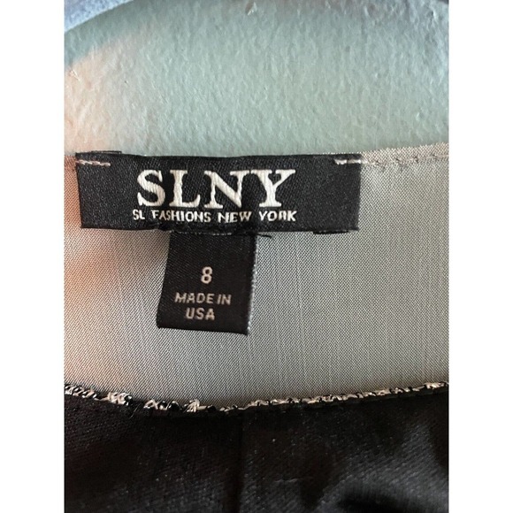 SLNY Black Metallic Silver Floral Lace Fringe FLAPPER MIDI Dress Sz 8 - Picture 5 of 8